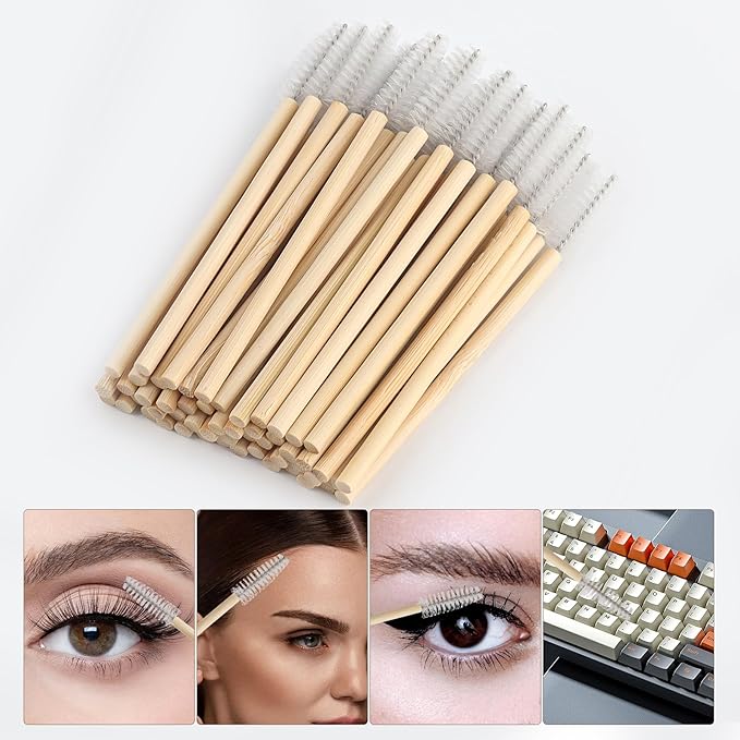 200Pcs Eyelash Extension Supplies Kit,Disposable Lash Spoolies Brushes Micro Swab Brushes Mascara Wand Lip Brushes for Eyelash Extension Tattoo Lipstick Applicator (bamboo White)