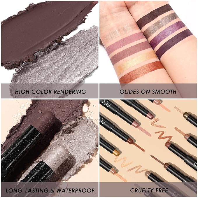FOCALLURE 2 Pcs Cream Eyeshadow Stick,Brightener Eyeshadow Pencil Crayon,Highlighter Eye Shadow Stick Sets with Crease-proof Formula,Long Lasting Waterproof Eye Shadow Make Up,Nightingale