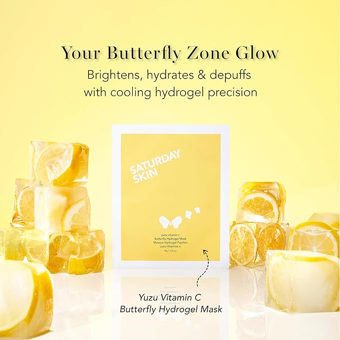 Saturday Skin Yuzu Vitamin C Hydrogel Mask for Glass Skin, Cooling, Deep Hydration,Firming, Reduce Redness Daily & Overnight Mask Suitable for All Skin Types, Korean Skincare, 4EA