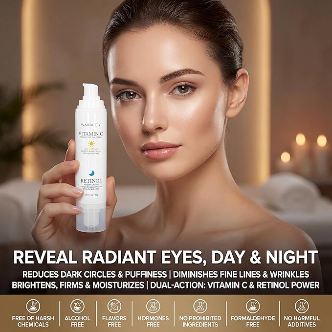 Under Eye Cream Dark Circles, Under Eye Skin Treatment Cream Reduces Puffiness, Fine Lines, Wrinkles and Eye Bags, Day & Night Brightening, Moisturizing & Firming Eye Serum with Vitamin C & Retinol