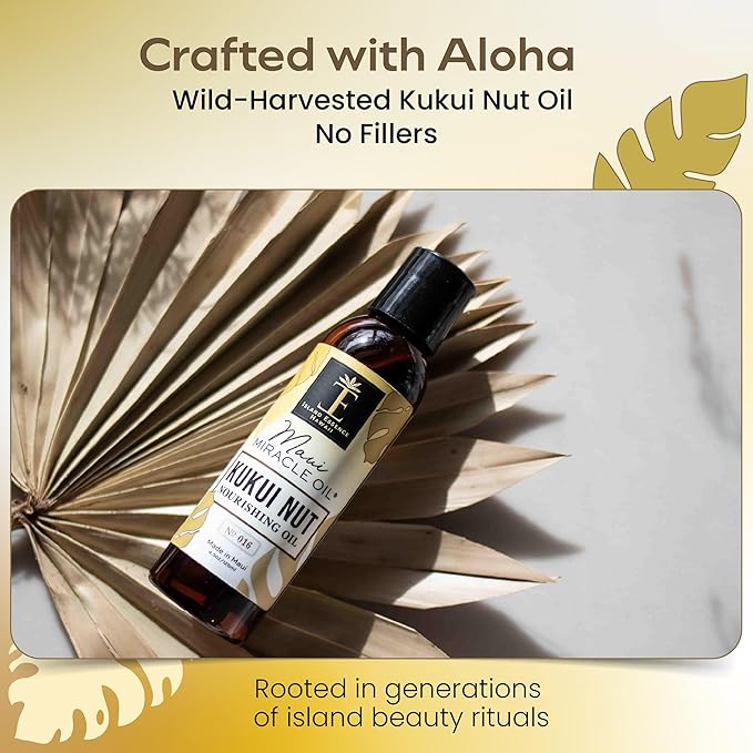 Island Essence Organic Kukui Nut Nourishing Oil – Hawaiian Blend with Kukui Nut Oil for Body & Hair – Made in Maui – 4.5 oz Bottle for Body Massage - Massage oils