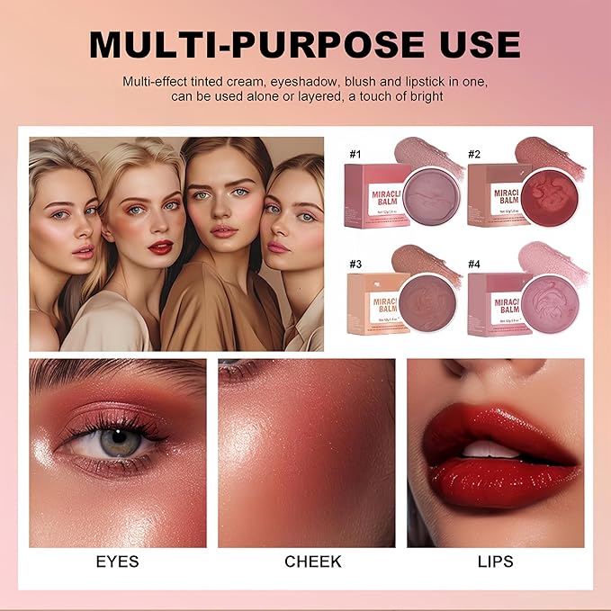 4 Color Multi Glow Blush BalmFace Makeup, Face Creamy Blush for Women Cheek Lip Eye, Lightweight & Blendable Color Blush Palette for All Skin Types(01 Natural)