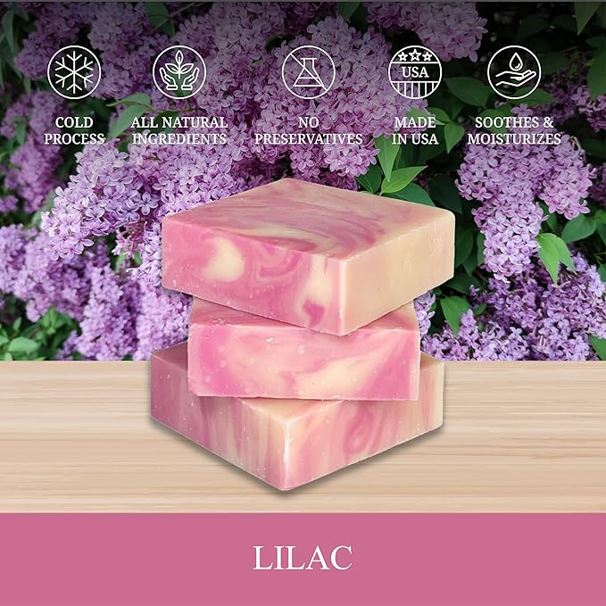 Dr. Wally's Handcrafted Soap Lilac Bar 5 oz, with Shea Butter and enrich with Olive Oil, All Natural - Cold process - 100% Handmade - Made in USA, pack of (3)