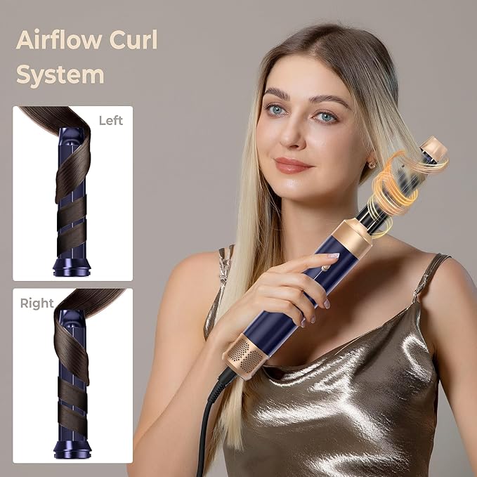 7 in ONE Hair Dryer Brush, Powerful Blow Dryer Brush with Auto- Wrap Curler, Detachable Fast Drying,Volumizing, Curling, Straightening, Ionic Hair Dryer with Diffuser, Hair Styling Tools 100-120V
