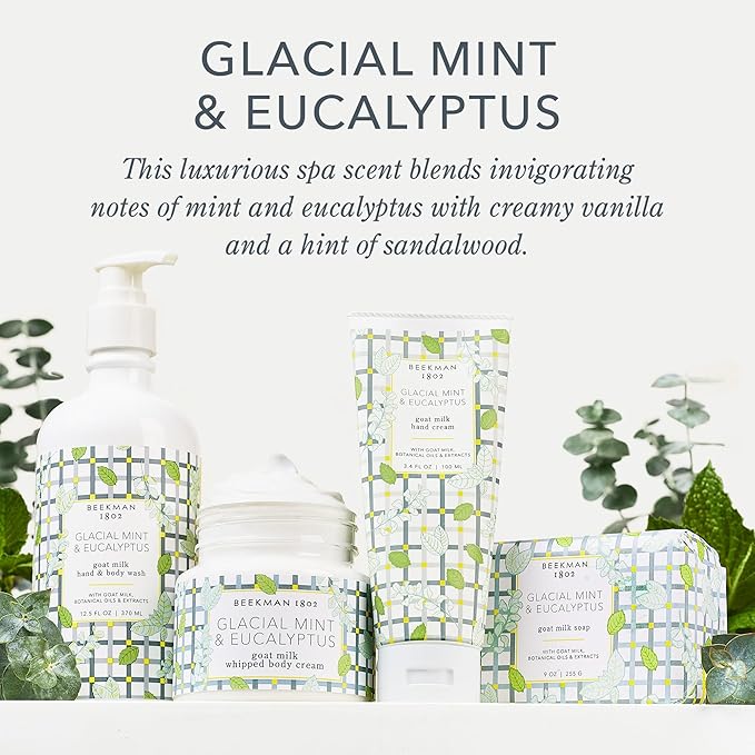 Beekman 1802 Glacial Mint & Eucalyptus Hand Cream - 3.4 oz - Scented - Nourishes, Hydrates & Repairs - With Goat Milk, Shea Butter & Glycerin - Non-Greasy - No Irritation - Good for Sensitive Skin