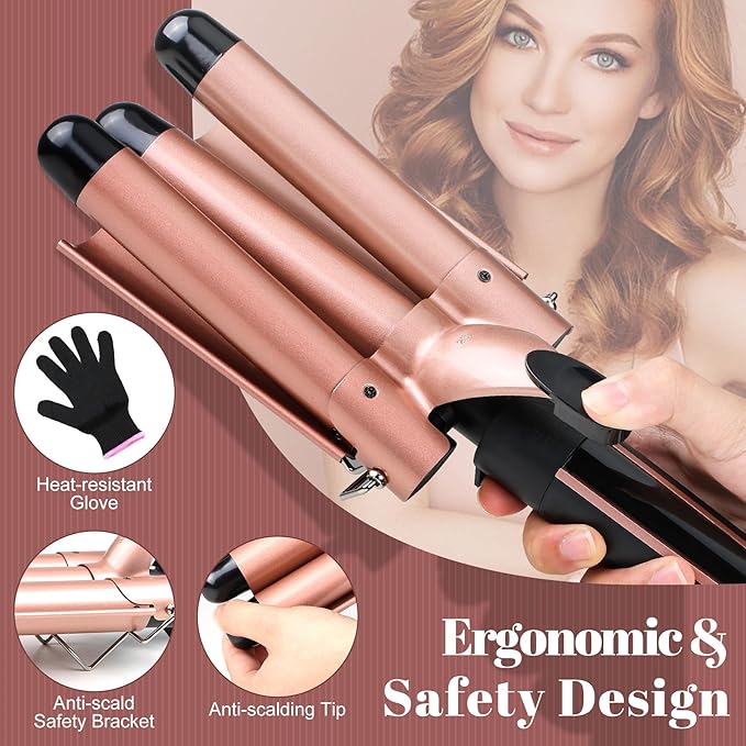 5-in-1 Curling Iron Set, Curling Wand with 3 Barrel Hair Crimper Iron and Interchangeable 4 Curling Irons, Dual Voltage Hair Waver with 2-LED Temp Control for All Hair Types, Glove & 2 Clips