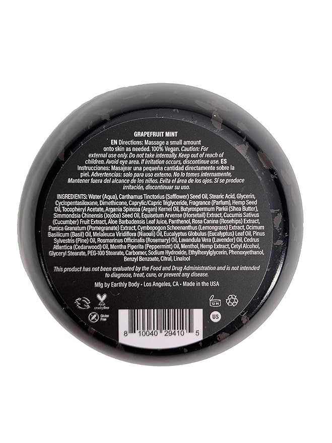 Earthly Body Premium Hemp Extract Daily Ultimate Cream - Menthol, Argan, Jojoba, Rosehips - Lightweight, Fast-Absorbing Moisturizing Topical Lotion with Essential Oils - Grapefruit Mint, Single 5oz