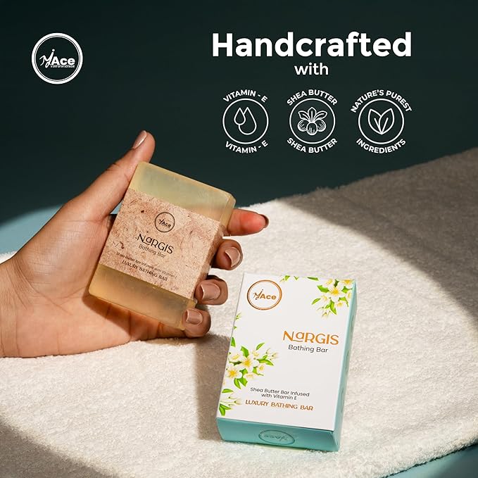 MY ACE Nargis Nourishing Bathing Bar – Handmade Soap with Nargis Essential Oil & Coconut Oil, Shea Butter & Vitamin E, SLES-Free, Gentle Skin Care (3.5oz Each, Pack of 3)
