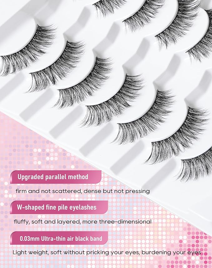 Frihappy Fake Lashes Natural False Lashes Wispy Lashes Fluffy False Eyelashes Natural Fake Eyelashes Strip Lashes 13mm Lashes 3D Air-Arcturus