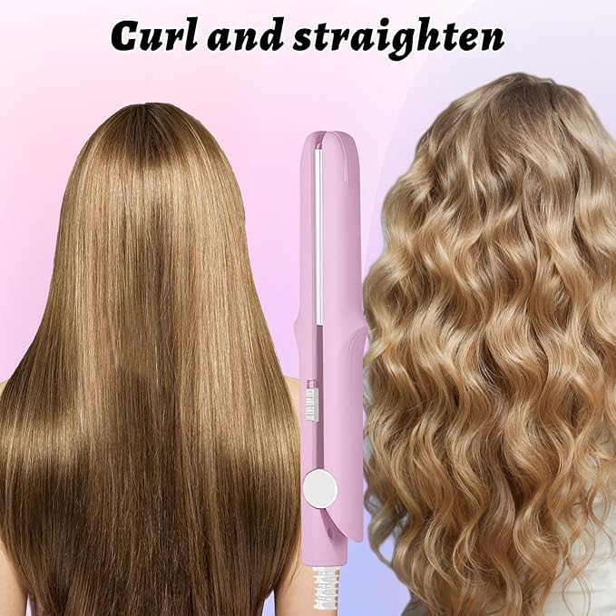 Long-Lasting Portable 2-in-1 Curling Wand and Straightener for Women and Girls, Dual Purpose Styling Tool for All Hair Types and Lengths - Short Hair Friendly (Dark Purple)