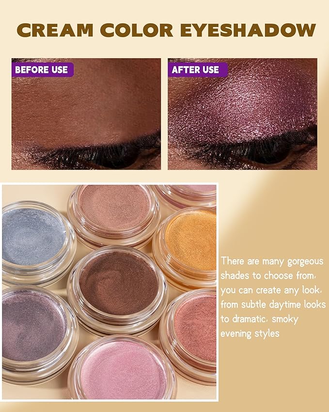 Shimmer Cream Eyeshadow, Ultra-Blendable Glitter Eye Shadow with Moisturizing Formula, Waterproof Long Lasting & Highly Pigmented, Single Creme Eyeshadow Highlighter Makeup for Women-01#Smoky Purple