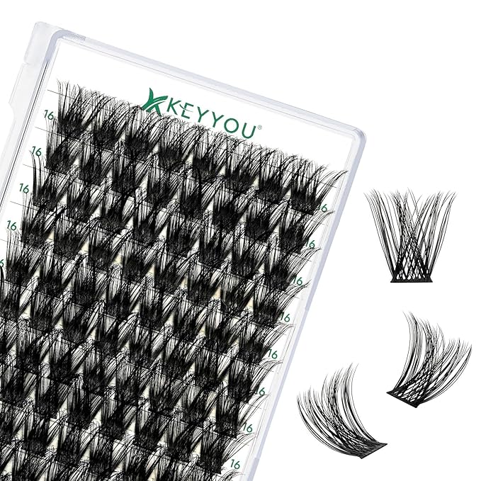 Lash Clusters 96pcs Individual Lashes Y01 D Curl 16mm Cluster Lashes KEYYOU Volume Wispy Lash Extension Soft&Comfortable Easy DIY at Home(Y01,D-16mm)