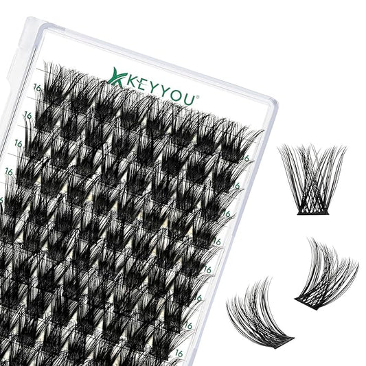 Lash Clusters 96pcs Individual Lashes Y01 C Curl 16mm Cluster Lashes KEYYOU Volume Wispy Lash Extension Soft&Comfortable Easy DIY at Home(Y01,C-16mm)