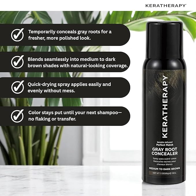 Keratherapy Keratin Infused Perfect Match Gray Root Concealer Spray, Dark Brown, 3 oz, 118 ml - Root Cover Up Spray to Hide Gray Roots - Keratin Therapy Hair Darkening & Temporary Scalp Concealer