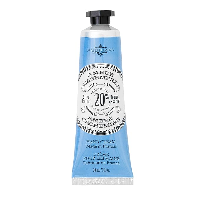 La Chatelaine 20% Shea Butter Hand Cream, Travel Size, Organic Argan Oil, Moisturizing, Nourishing, Repairing, Extra Rich, Non-Greasy, Made in France, Paraben Free, 1 oz/ 30ml - Amber Cashmere