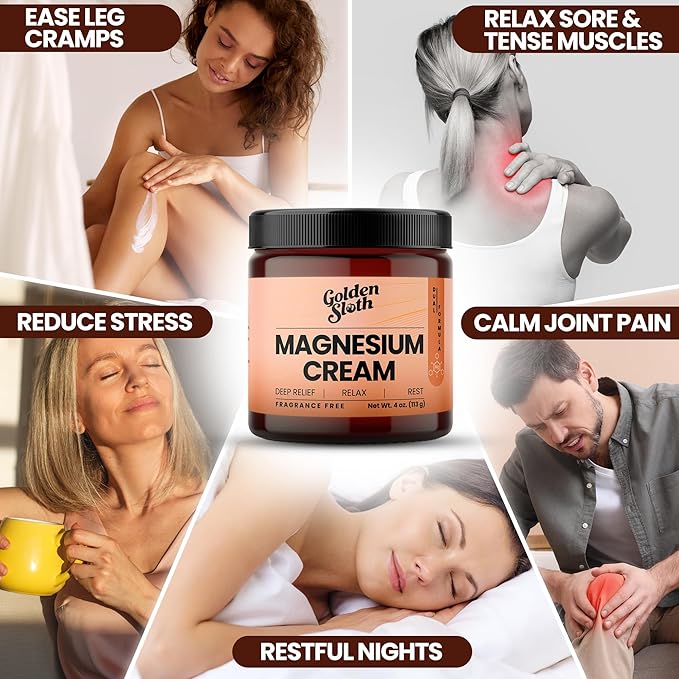 Magnesium Lotion for Sleep, Muscle Soreness & Cramps Relief - Unscented - For Kids & Adults - 2 Types of Magnesium, Made in USA, All-Natural - Calming Magnesium Cream