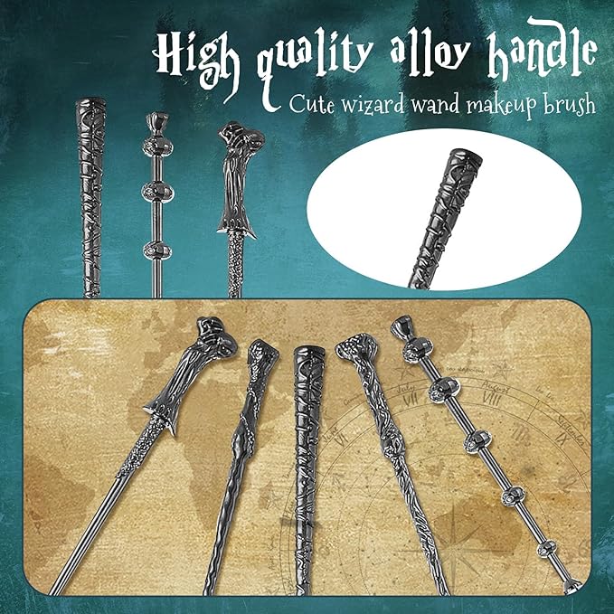 Wi-zard Wand Makeup Brushes Set, Potter Make Up Brush Set for Women Girls 5pcS，Best Harry Gifts for kids(Silver)