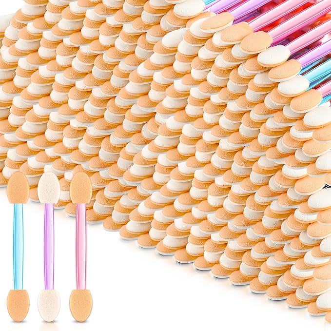 Tanlade 500 Pcs Eyeshadow Applicators Disposable Eye Makeup Brushes Eyeshadow Double Sided Sponge Brushes for Women Lady Girls(2.56 Inch,Mixed Colors)