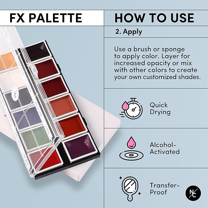 Narrative Cosmetics FX Alcohol-Activated Palette, Activator, and Remover Kit, Professional SFX Makeup Set Multicolor