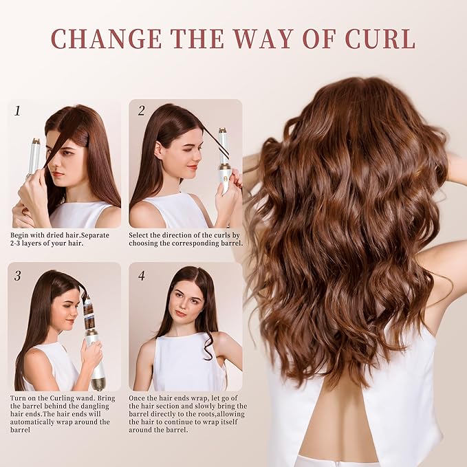6 in 1 Hair Dryer Brush, Upgrade Detachable Blow Dryer Brush Air Styler Wrap Air Curler, Negative Ion Blow Dryer Hot Styler, Travel Hair Styling Tool for Straight/Curl/Drying/Smoothing