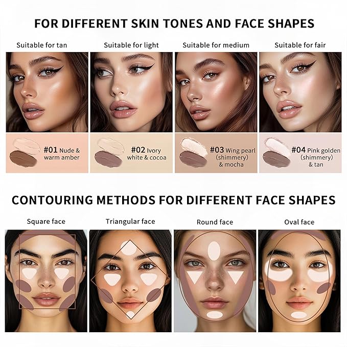 MAEPEOR 2-in-1 Contour Highlighter Stick Non-greasy and Non-drying Contour Pen Long Lasting Waterproof Face Brighten Contouring Makeup Pen (03 Wing Pearl & Mocha)
