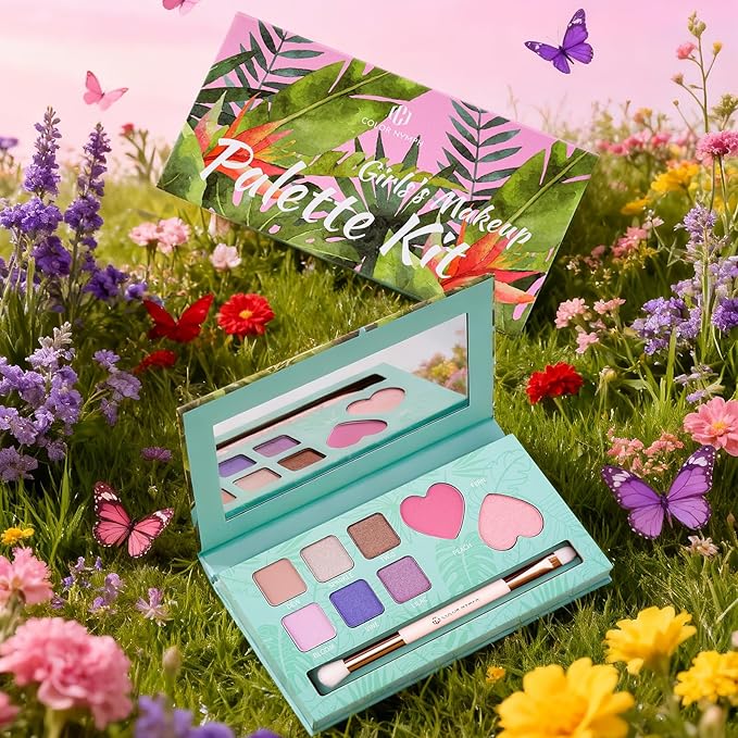 Color Nymph Girls Eye & Cheek Makeup Palette - Eyeshadow & Blush & Highlighter Palette for Teens Girls Tweens, Beginner-Friendly, Gentle Makeup Kits for Starter, Makeup Gift for Christmas (Mint Green)