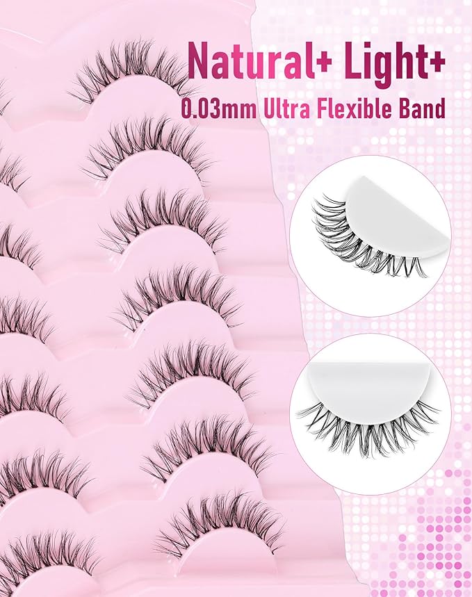 Frihappy Natural Wispy Eyelashes Short Lashes Fake Lashes Natural Look Eyelashes Wispy Natural Lashes Invisible Lashes FRH-12