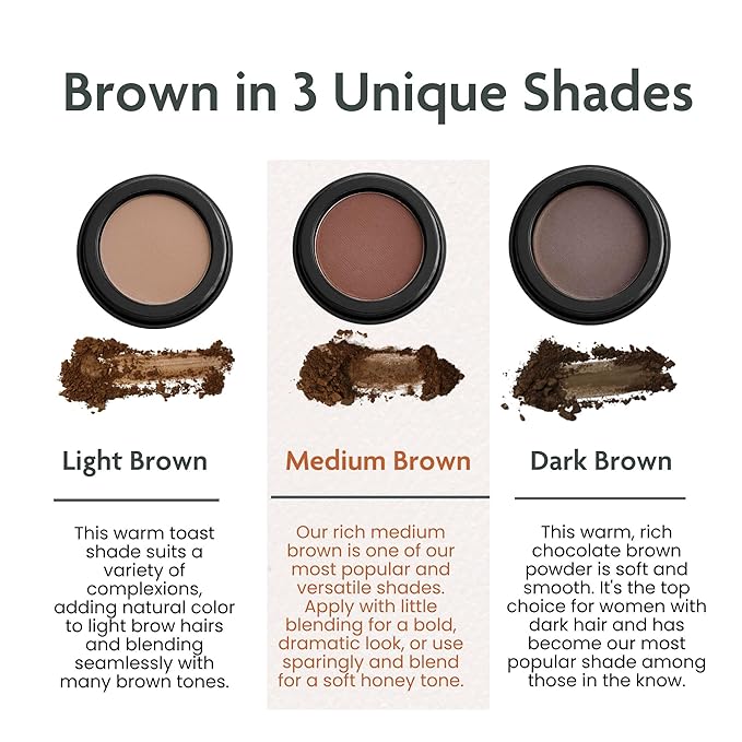 Marie-José Medium Brown Eyebrow Powder - Versatile shade - Compact Size 0.10oz for Purse or Travel Size - Made in USA - Perfect eyebrows, powder smooth!