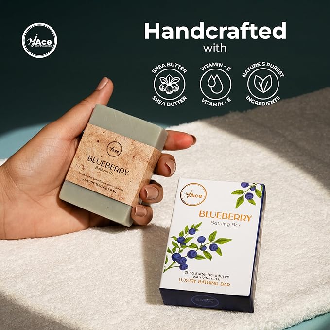 MY ACE Blueberry Bathing Bar – Handmade with Blueberry Extract & Coconut Oil, SLES & Paraben Free, Enriched with Shea Butter & Vitamin E – Antioxidant & Moisturizing