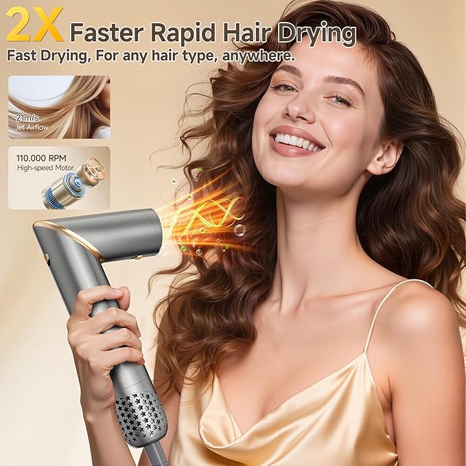 8 in 1 Wrap Air Hair Styler & Blow Dryer Brush - 110,000 RPM High-Speed, Foldable Ionic Hot Air Styler for Fast Drying, Volumizing & Curling, Multi-Styling Tool (Holiday Gifts for Women)
