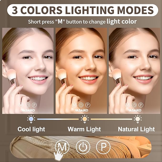 Hollywood Vanity Mirror with Lights, 20.4" x 15.7" Makeup Mirror with 14 LED Dimmable Bulbs, 3 Color Modes, 10X Magnification, USB Charging Port Touch Control, 360°Rotation