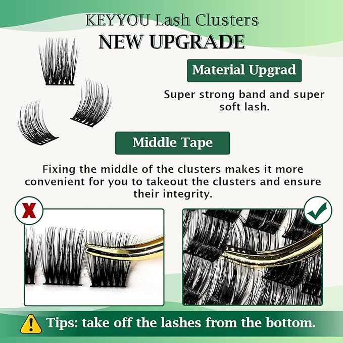 Lash Clusters 96pcs Individual Lashes Y12 D Curl 12mm Cluster Lashes KEYYOU Volume Wispy Lash Extension Soft&Comfortable Easy DIY at Home(Y12 D-12mm)
