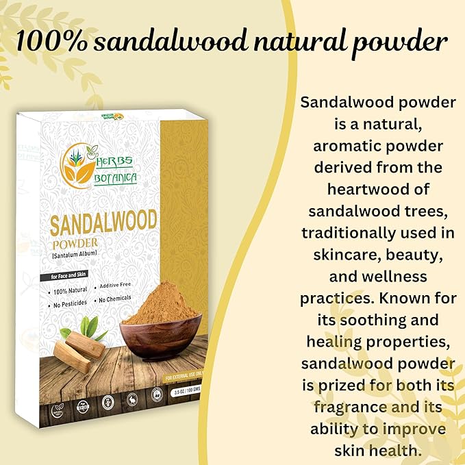 Chandan Sandalwood Powder, 100 gm / 3.52 oz, Face Pack & Mask, Tilak, Auspicious Occasions, Natural Cleansing & Soothing Powder for Wrinkles