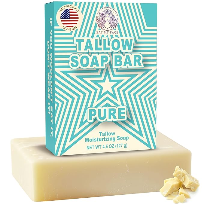 Eat My Face Beef Tallow Soap Bar Grass Fed Natural Unscented | Organic Natural Body Wash Soap Bar for Women & Men | Moisturizing Tallow Cleanser for All Skin Types