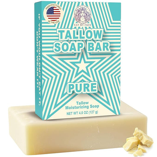 Eat My Face Beef Tallow Soap Bar Grass Fed Natural Unscented | Organic Natural Body Wash Soap Bar for Women & Men | Moisturizing Tallow Cleanser for All Skin Types