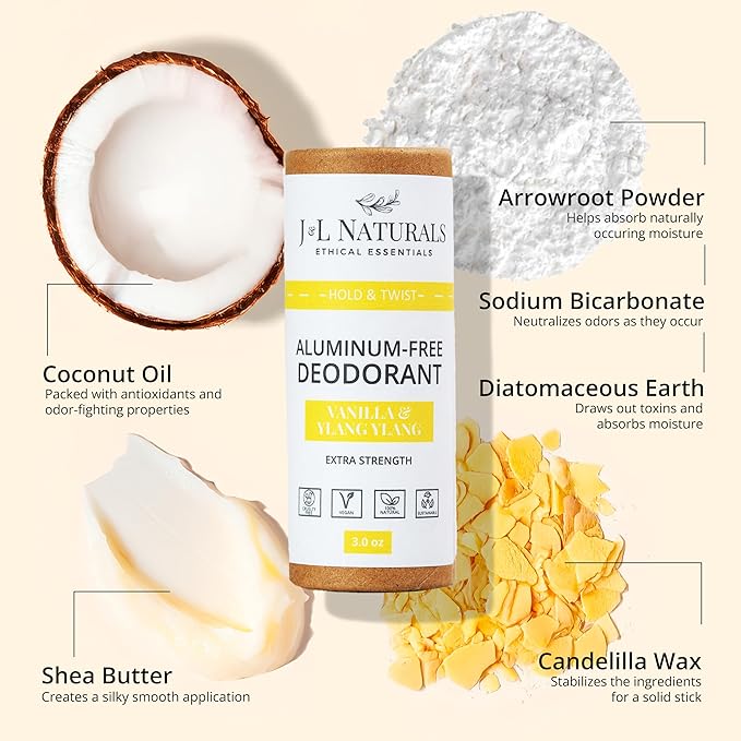J&L Naturals Aluminum Free Deodorant for Men & Women | 100% Natural Ingredients With Coconut Oil, Shea Butter, & Essential Oils | Sustainable, Eco-Friendly (Floral & Fruity, 3.0 Oz (Pack of 4))