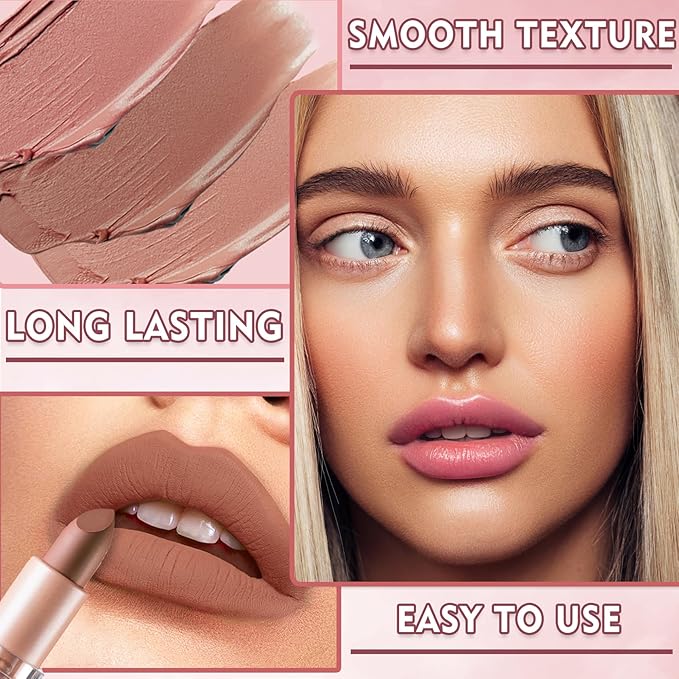 Matte Nude Lipstick Velvet Lip Gloss Non-Fading Non-Sticky Cup Nude Lipstick Matte Lip Stain Long Lasting Waterproof Lipstick for Women Girls Daily Lip Makeup-610 Oolong Tea