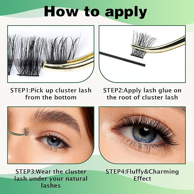 KEYYOU Lash Clusters, 96 Pcs DIY Lash Extensions, D Curl 10-18MIX, Soft & Comfortable Synthetic Fibers, Black