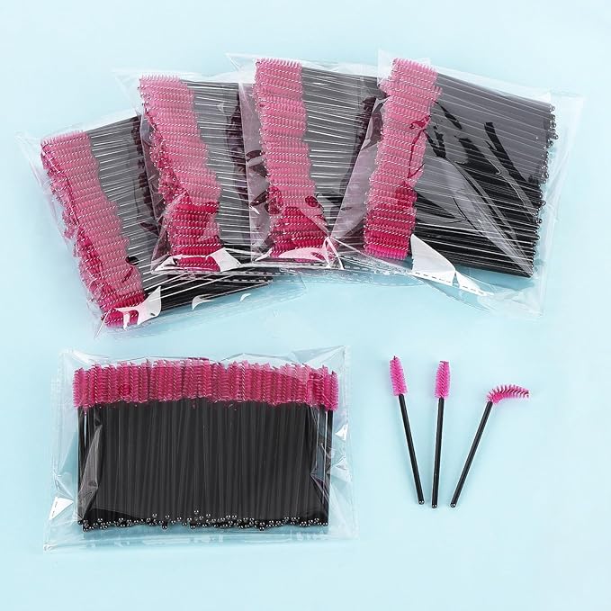 Tbestmax 500 Pcs Disposable Spoolies, Mascara Wand Eyelashes Brushes Applicator for Eyebrow Eye Lash Extension - Hotpink