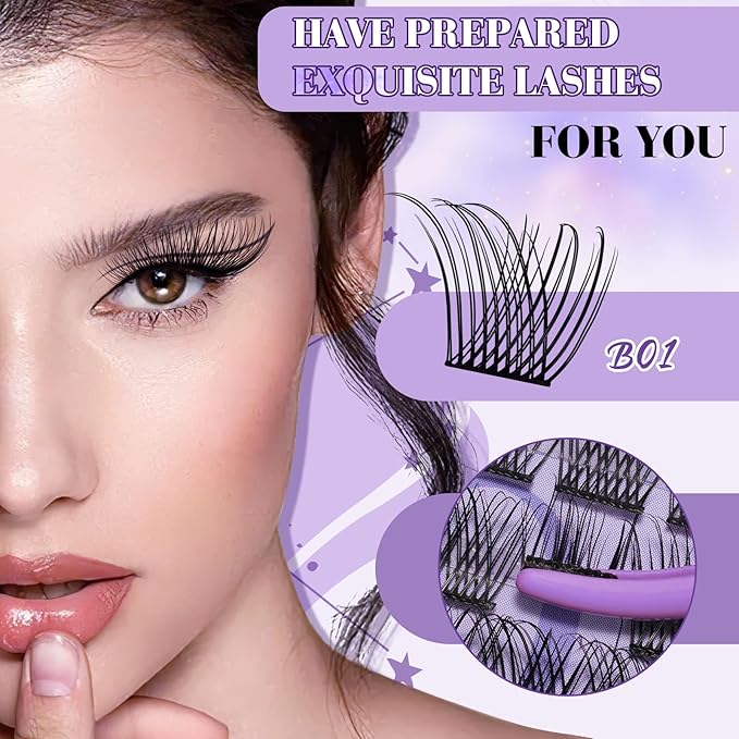 Lash Extension Kit B01 Eyelash Extension Kit B&Qaugen DIY Lash Extension Kit 156 PCS Lash Clusters 8-18mm Cluster Eyelash Extensions Kit with Lash Bond and Seal Lash Applicator Tool (Kit,B01)