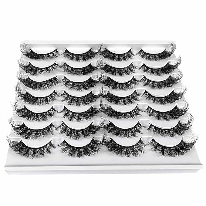 Yasnai Cat Eye Lashes False Eyelashes Fluffy Volume 18mm Strip Lashes Wispy Fake Lashes Natural Eyelashes 14 Pairs Pack 9D