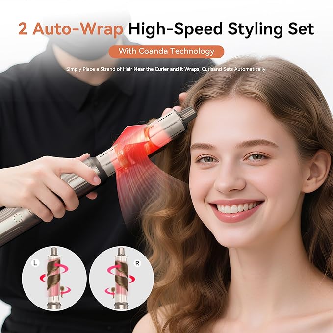 5-in-1 Professional Hair Dryer Brush, Effortless Auto-Wrap Curlers with 110,000 RPM High-Speed Motor, Fast Drying & Volumizing Without Heat Damage, Includes Storage Case - Best Gift for Women