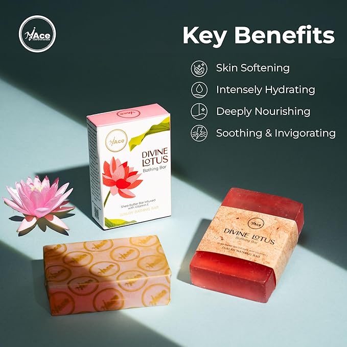 MY ACE Divine Lotus Bathing Bar – Handmade with Lotus Extract & Coconut Oil, SLES & Paraben Free, Enriched with Shea Butter & Vitamin E – Gentle & Moisturizing