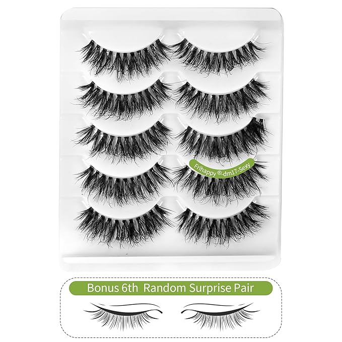 Frihappy Natural Wispy Mink Lashes - False Eyelashes 5 Pairs DM17, Includes Half Lashes Gift