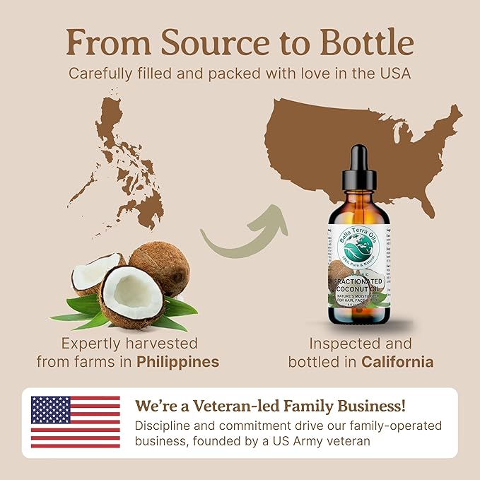 Bella Terra Oils - Organic Fractionated Coconut Oil 8 oz - Experience the Purity of Liquid Coconut, Bursting with Essential Fatty Acids, Elevate Your Skin Rituals