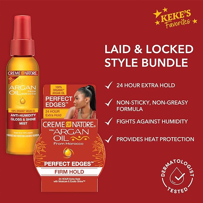 Creme of Nature Edges Gel & Anti-Humidity Mist with Argan Oil of Morocco, Keke Palmer's Favorites, Curly Hair Styling & Heat Protection Spray (Bundle Pack of 2)
