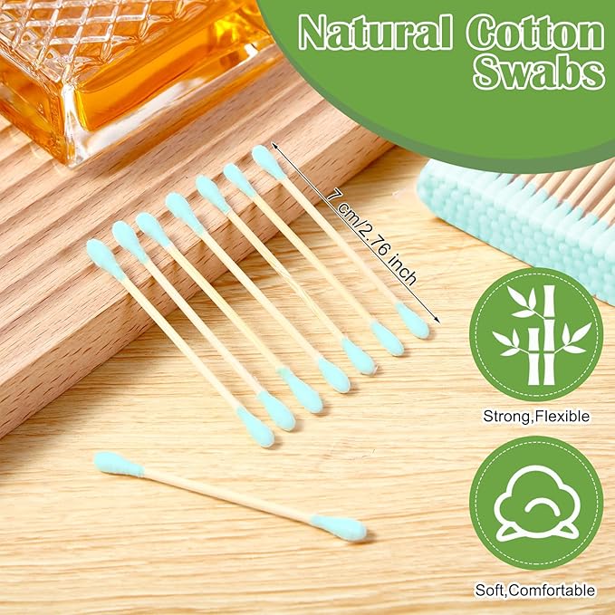 5000 Count Bamboo Cotton Swabs Double Buds Organic Cotton Swabs with Tips for Ears Sterile Tipped Applicator Makeup Swab Daily Makeup Eye Cleaning(Round,Green)