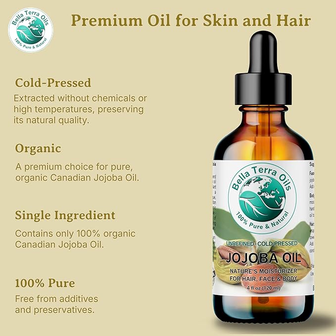 Bella Terra Oils - Organic Jojoba Oil 16 oz - Cold-Pressed Brilliance, Elevate Your Nail Oil Regimen with Vitamin-Rich Organic Jojoba Goodness
