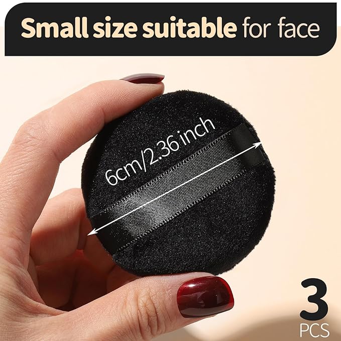 Teenitor 3Pcs Black Powder Puff, Powder Puffs, 2.36 Inch Setting Powder Puff,Powder Puffs for Face Powder Soft Powder Applicator for Loose Pressed Powder, Face Puff Makeup Puff Small with 3 Cases
