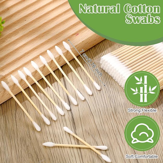 5000 Count Bamboo Cotton Swabs Double Buds Organic Cotton Swabs with Tips for Ears Sterile Tipped Applicator Makeup Swab Daily Makeup Eye Cleaning (Round and Precise,White)